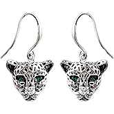 Navachi 18k Gold Plated Cheetah Leopard Head Crystal Dangle Drop Earrings