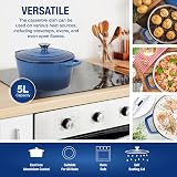 andrew james Cast Iron 5L Round Casserole with Lid Enamel Coated Blue view 4