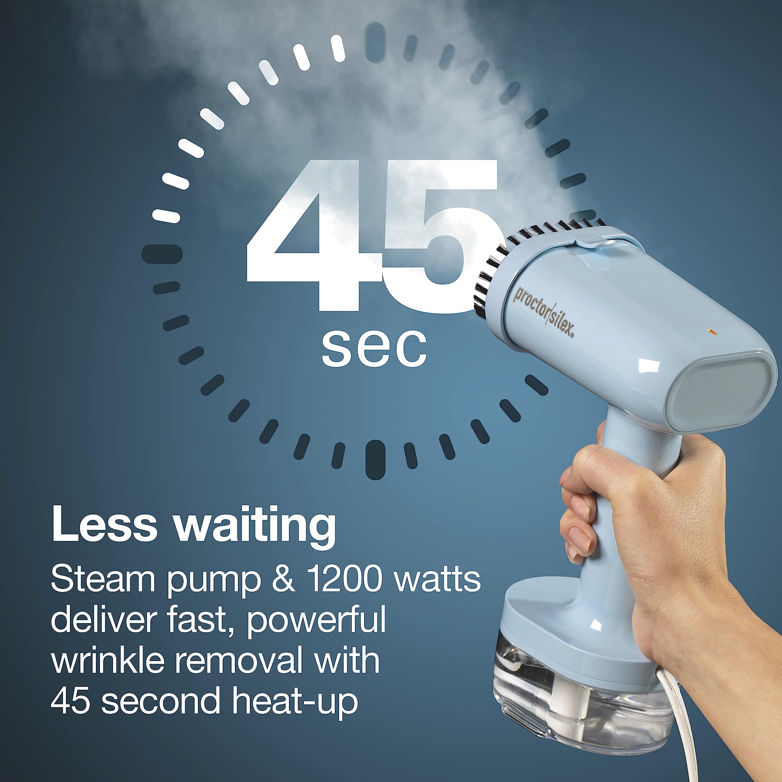 Proctor Silex Compact Travel Iron & Garment Steamer for Clothes, Ready in 45 Seconds for 7 Minutes of Continuous Use, Portable and Lightweight, Vacation Essentials, 1200 Watts, 120 ml Water Tank, Blue