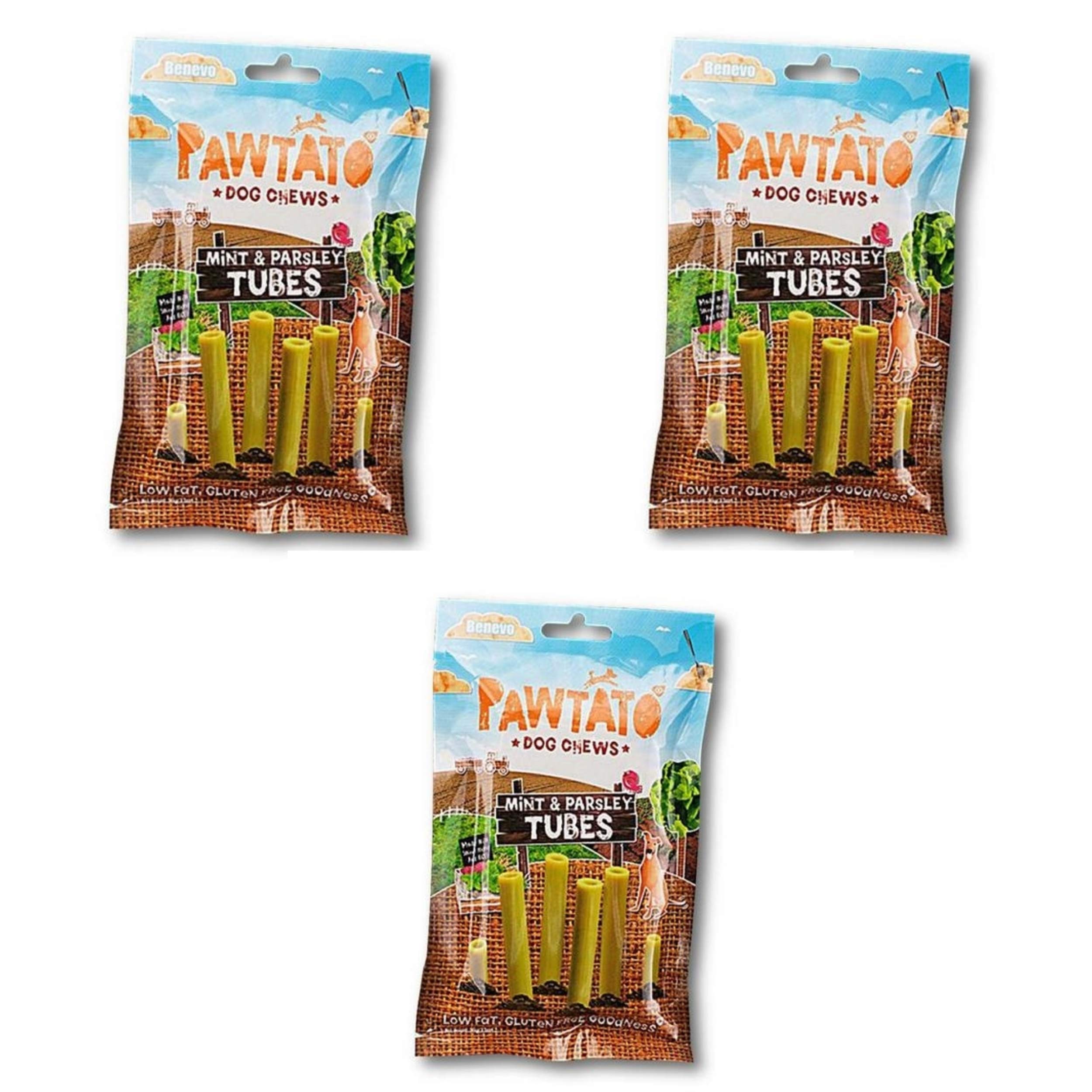 Benevo Pawtato Mint & Parsley Tubes Sweet Potato & Rice Dog Chews, 90g - 3 Pack