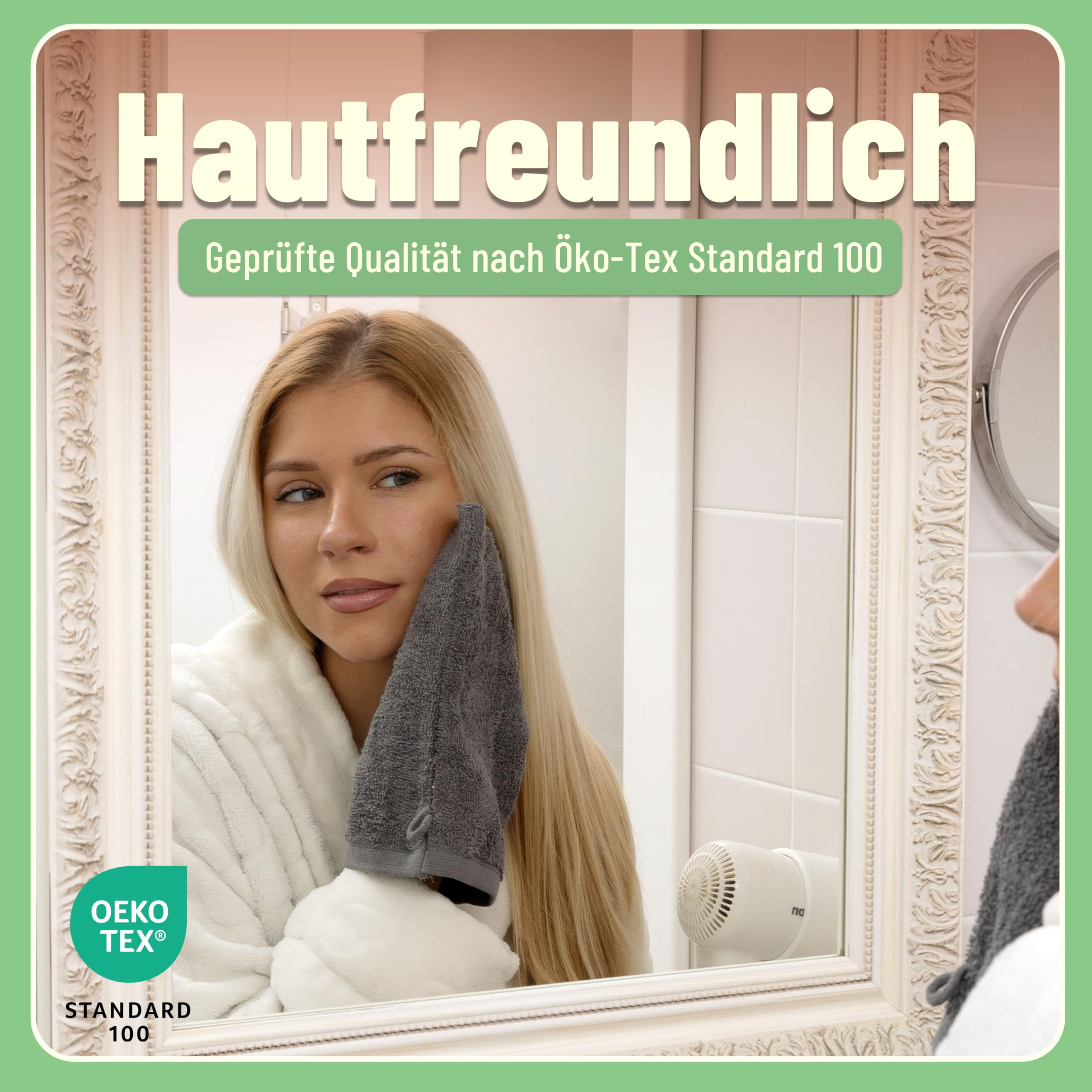 Green Mark Handtuch-Set mit 10 Teilen – 100% Baumwolle – 4 Handtücher 50 × 100 cm, 2 große Duschtücher 70 × 140 cm, 2 Gästetücher 30 × 50 cm und 2 Waschhandschuhe – Anthrazitgrau 5