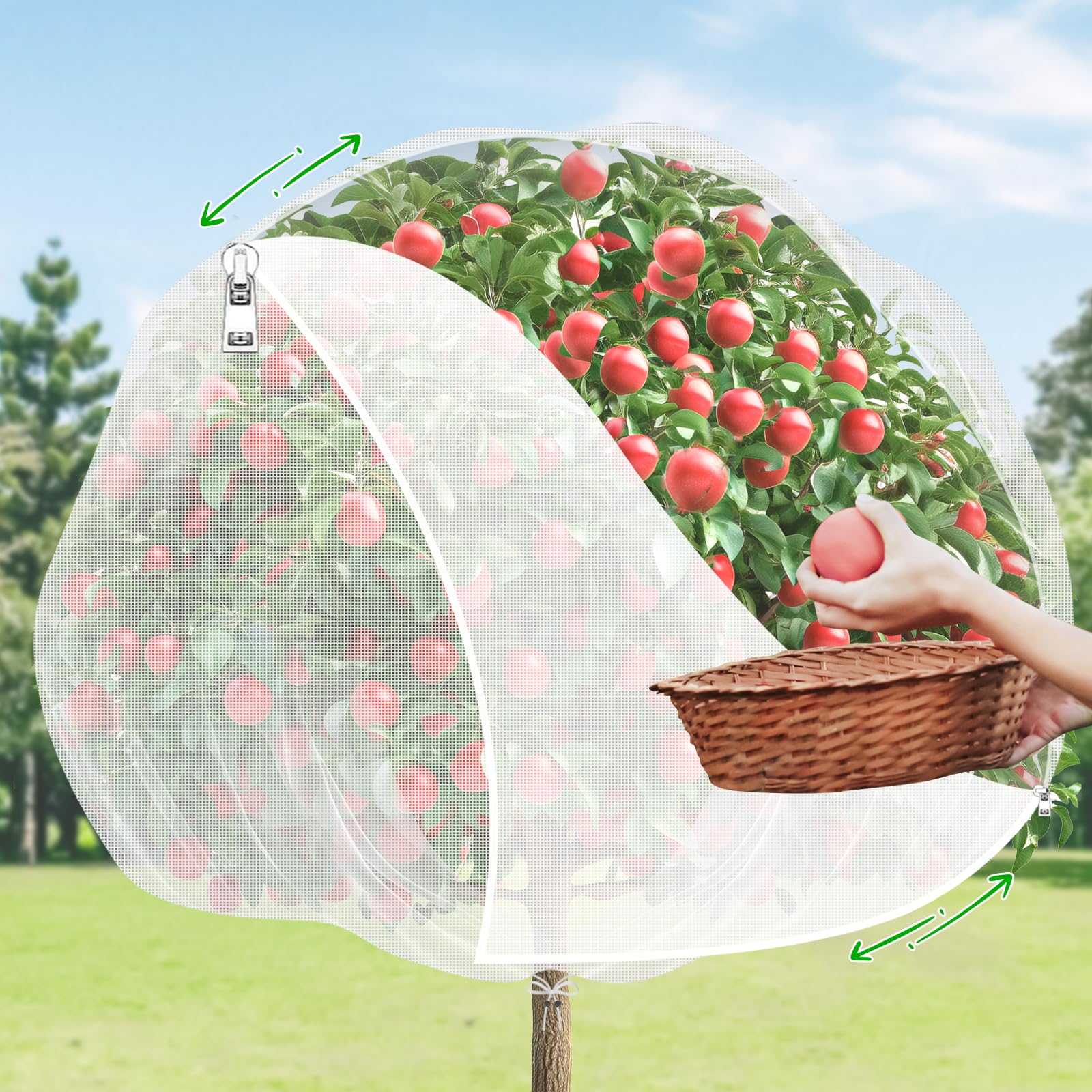 Photo 1 of Fruit Tree Netting with 2-Way Zipper & Drawstring - 6.4Ft x 6.4Ft Garden Plant Net Pest Barrier to Prevent Cicadas Bird Squirrel Deer - Bug Protection for Blueberry Tomato with Fine Mesh Insect Cover