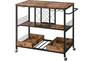 IRONCK Bar Cart, Industrial Serving Cart on Wheels Kitchen Storage Cart for The Home Wood and Metal Frame, Vintage Brown