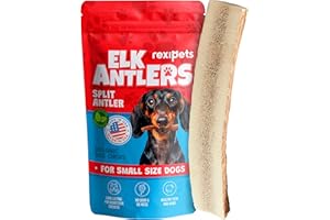 REXIPETS 100% Natural - Antlers for Dogs ( Split ) - Naturally Shed in USA - Grade A Long Lasting Chew for Aggressive Chewers - Elk Antlers Dog Antler Chews - Real, Treats & Toys - No Odor & No Mess - Small