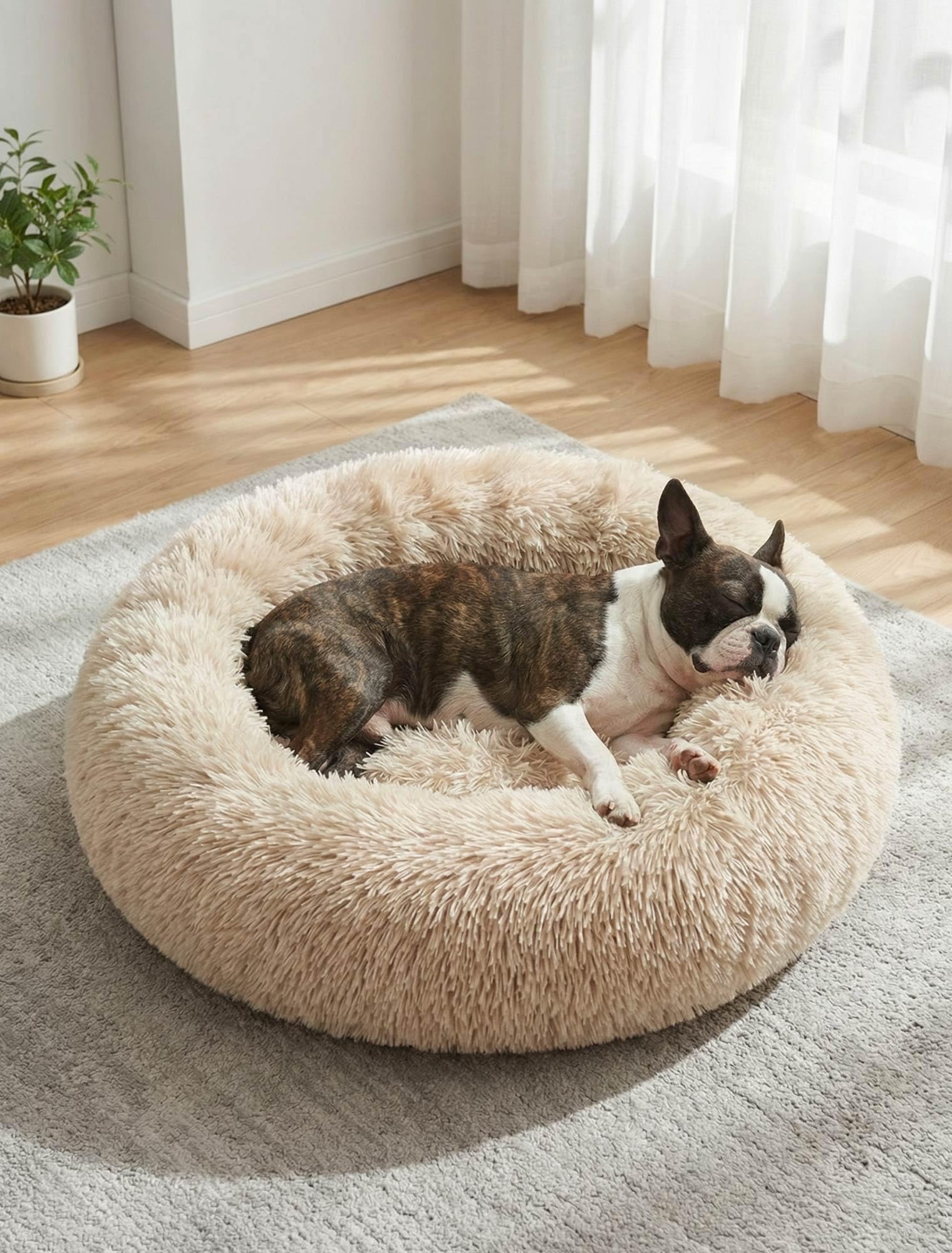 Comfy Calming Dog Bed Medium Washable,Anti Anxiety Donut Ped Bed,Luxury Warm Fluffy Improved Sleep Amazingly Cat Bed Cuddler,Anti-Slip Bottom Round Puppy Beds ​for Small Medium Cat Dog Ø 70cm