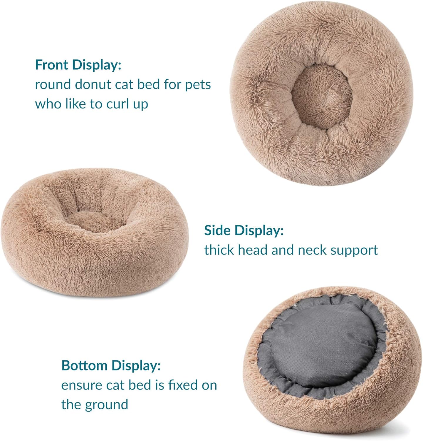 Bedsure Calming Dog Bed for Small Dogs - Donut Washable Small Pet Bed, 23 inches Anti Anxiety Round Fluffy Plush Faux Fur Cat Bed, Fits up to 25 lbs Pets, Camel : Kitchen & Dining