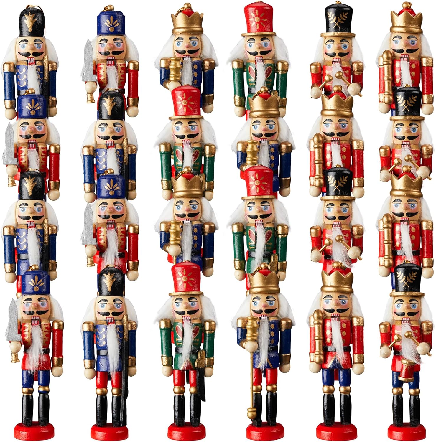 Nutcrackers - 24 Pcs Christmas Nutcracker Ornament Small Wooden Nutcracker Soldier Hanging Decorations Nutcracker Figure Christmas Ornament for Xmas Figure Decoration Tree Figure Puppet Toy Present