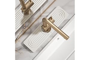 SINKXKOO Quick Drying Stone Faucet Mat for Kitchen Sink - Diatomite Sink Mat Absorbing Stone Tray for Bathroom Counter, Sink Faucet Splash Guard Water Protector Matt for Kitchen Counter(White, 14" x 3.9")