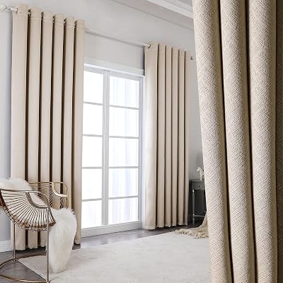 Krismile Full Blackout Curtains 96in Drop 52x96 Beige Set of 2