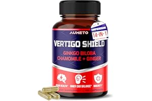 AUMETO Vertigo Support Complex with Ginkgo Biloba, Chamomile, Ginger, Vitamin D3, B12 - Advanced 14-in-1 Formula for Spinning Dizziness Inner Ear Balance*