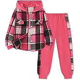Girls Clothes Fall Outfits Classic Flannel Plaid Soft Cozy Hoodies for Girls Sweatshirt Sweatpant 2pcs Sets 7-14Y