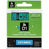 DYMO 45019 D1 High-Performance Polyester Removable Label Tape, 1/2-Inch x 23 ft, Black on Green