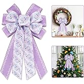 Blinket Spring Floral Wreath Bows for Front Door – Purple Burlap Wired Bows with Lace for Easter Spring Birthday Wedding – Large Rustic Farmhouse Bow for Wreath Indoor Outdoor Decoration