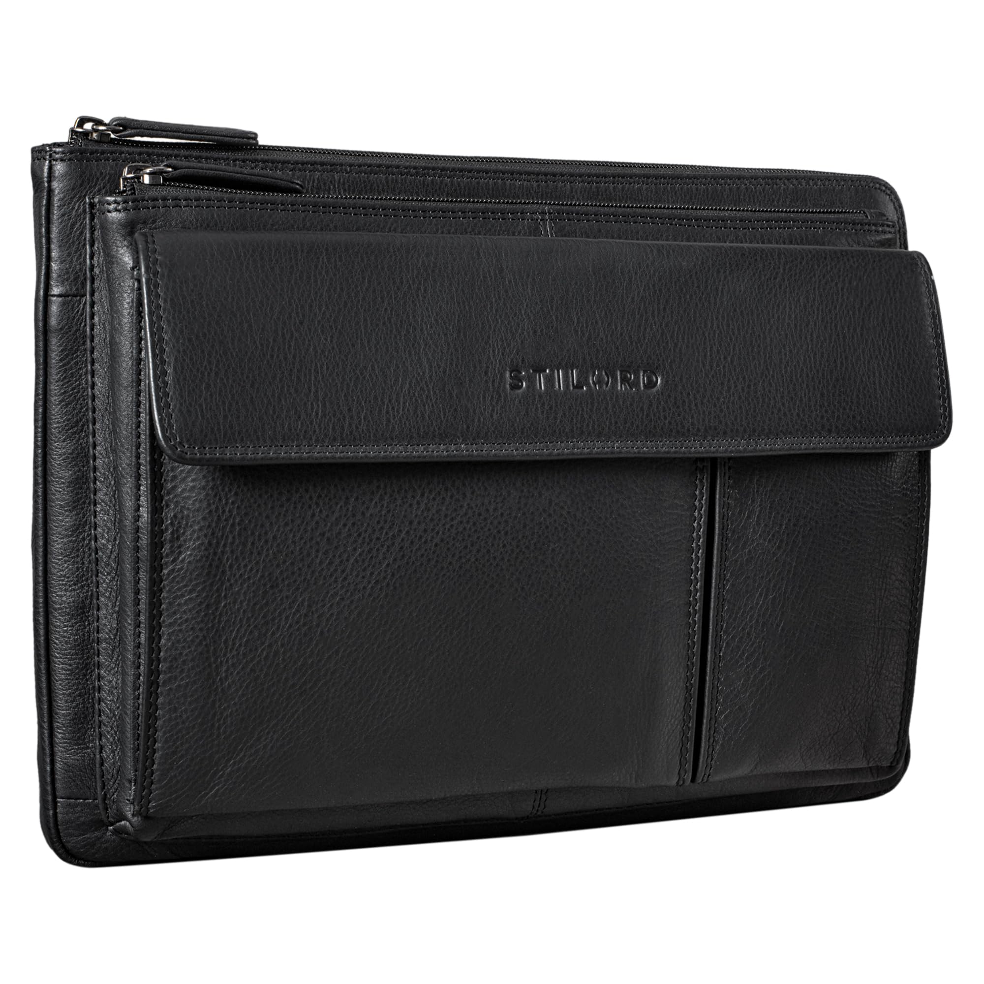 STILORD "Dalton" Leather Conference Folder Zipped Vintage Business Document Holder A4 Laptop Case for 13,3 Inch MacBooks Portfolio Genuine Leather Colour:Black