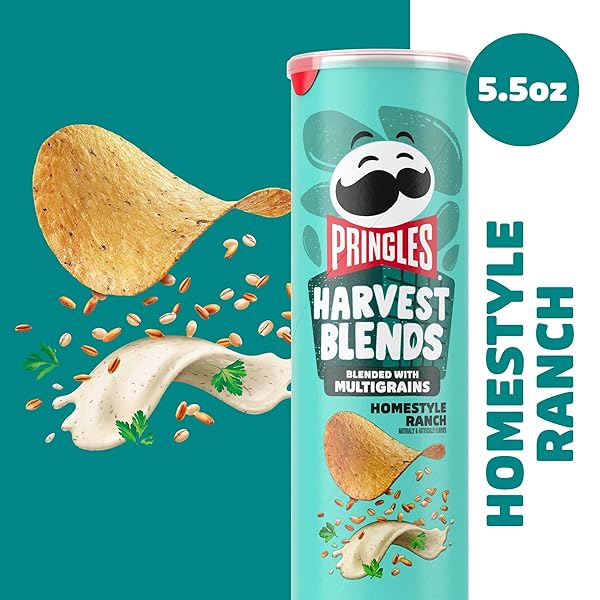 PRINGLES HARVEST BLENDS POTATO CRISPS CHIPS, LUNCH SNACKS, BLENDED WITH MULTIGRAINS, HOMESTYLE RANCH, 5.5OZ CAN