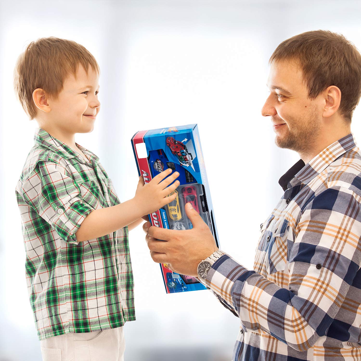 TAODUDU Kids Truck Transport Car -17 PCS Toy Car with Track Container Truck Toy Set , Activity Game Pad Dice and Alloy Race Model Transport Toys Cars for Kids , Boys & Girls