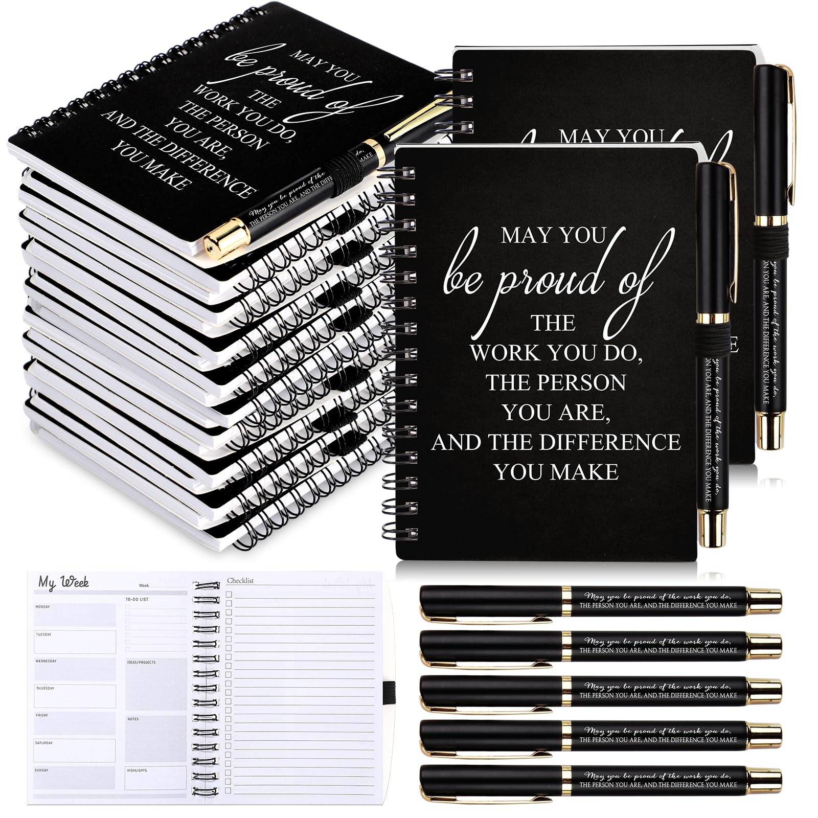Photo 1 of 20 Pcs/ 10 Set Employee Appreciation Gifts Bulk Planners 2025 Housekeeping Week Gifts Weekly Journals A6 to Do List Spiral Notebooks motivational Pens for Teacher Team Thank You (Black)