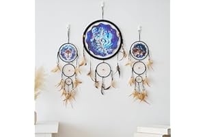 REMORLET Remorelt Wolf Eagle Bear Dream Catcher Bedroom Wall Decor, Christmas Home Decoration, Room Accessory, White Moon Feather Decoration - Unique Home Craft Wall Pendant (DC03 13inch Set 3 Wolves)