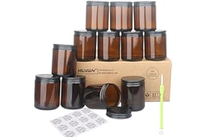 MILIVIXAY 12 Pack 8 OZ Thick Glass Dark Amber Candle Jars with All Black Metal Lids-Bulk Empty Candle Jars for Making Candles