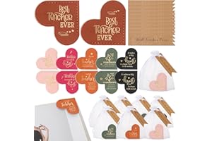 Sinload Teacher Appreciation Week Gifts Leather Heart Bookmarks Best Teacher Ever Tags with White Organza Bags Thank You Gifts for Graduation Party Favors(30 Sets)