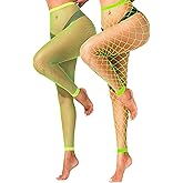 VOAKOW 2 Pairs Black Fishnet Stockings for Women High Waist Fishnets Fishnet Tights Footless Stockings