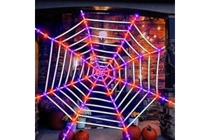 INST Giant Lighted Spider Web Decoration - 12 Ft Outdoor/Indoor Halloween Yard Decor with 120 LED Waterproof Spider Web Lights