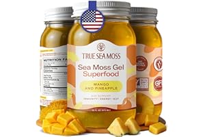 TrueSeaMoss Sea Moss Gel – Made in USA – Wildcrafted Seamoss, Fresh Fruits & Sea Vegetables – Mango/Pineapple, Pack of 1 (Labels may Vary)