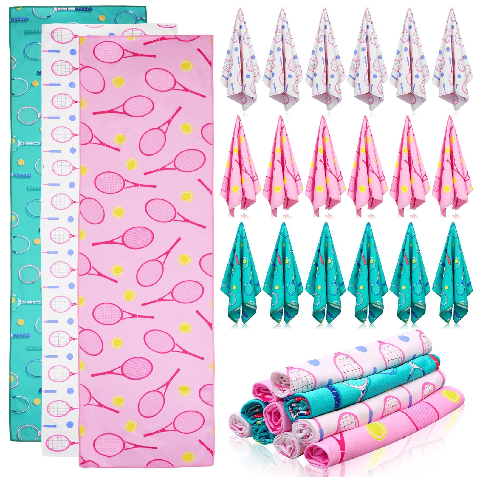 Photo 1 of 12 Pcs Tennis Cooling Towels Gifts 40 x 12 Inch Breathable Chilly Towel Soft Microfiber Fast Drying Ice Towel Workout Sweat Washcloths Tennis Towels for Women Men Team Sports Player Coach Gift