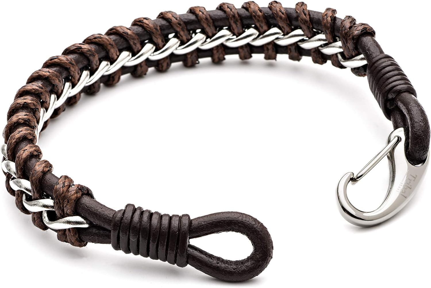 Tribal Steel Men's XL Brown Leather & Wax Cord Bracelet - Men's 23cm Plaited Leather Bracelet with Stainless Steel Lobster Clasp - Image 3
