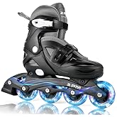 2PM SPORTS Adjustable Inline Skates for Kids, Girls, Boys, Youth Ages 4-12 | Beginner friendly; easy buckle closure; ankle support; light-up wheels; 2 non-woven bags