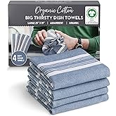Country Trading Co. Big Thirsty Dish Towels - Organic Cotton Super Absorbent Kitchen Towels, Set of 4 – Soft Weave Machine Washable Tea Towels - 25” x 19” (Blue)