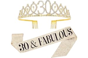 Cangfort 30th Birthday Sash & Crown Set, Gold Luxe, Perfect for Women's Birthday Parties