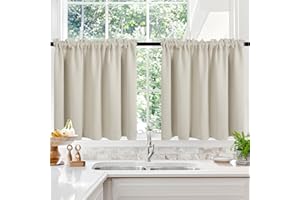 Deconovo Blackout Curtains for Bedroom - Room Darkening Thermal Insulated Window Curtains - Noise Reducing, Energy Efficient Rod Pocket Drapes for Living Room & Nursery, Light Beige, 52W x 36L Inch