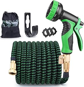 Expandable Garden Hose 50FT Lawns Water Hose with 9 Function High Pressure Spray Nozzle, Flexible Strength Retractable Leakproof Gardening Pine, Durable 3 Latex Core & 3/4
