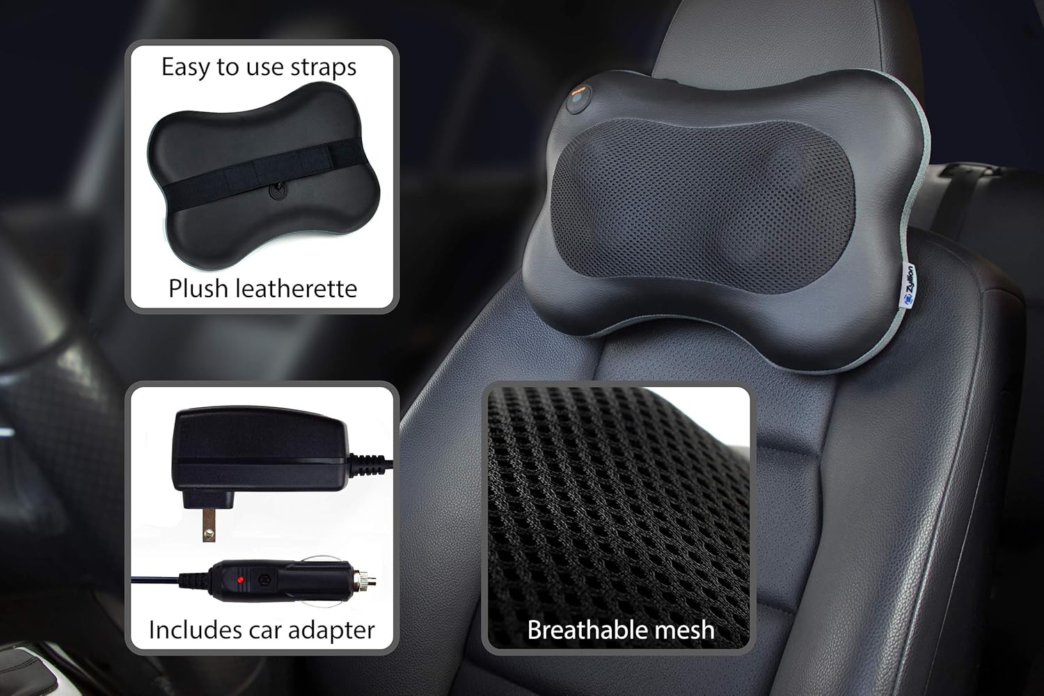 Zyllion Shiatsu Back and Neck Massager - Kneading Massage Pillow with Heat for Shoulders, Lower Back, Calf - Use at Home and Car, Black, (ZMA-13-BK): Home & Kitchen
