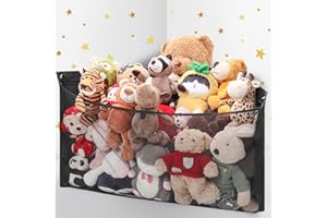 ANROYE Large Corner Stuffed Animal Storage, Kids Plushies Toy Black Wall Hammock for Girls Room, Baby Squishmallow Holder for Nursery, Organizer Idea for Bear Hanging Display Boy Gift