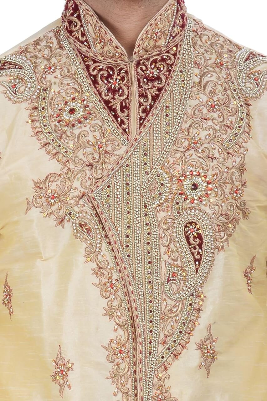 indian design gold kurta sherwani for men 2pc suit