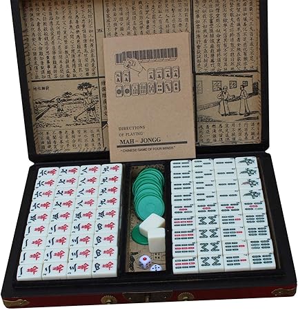 Amazon Qwe 麻雀 中国伝統 高級麻雀 麻雀クラブセット ポータブル 144ピース タイルゲームセット ボードゲーム パーティー ホーム レトロスタイル レザーボックス ドミノ おもちゃ