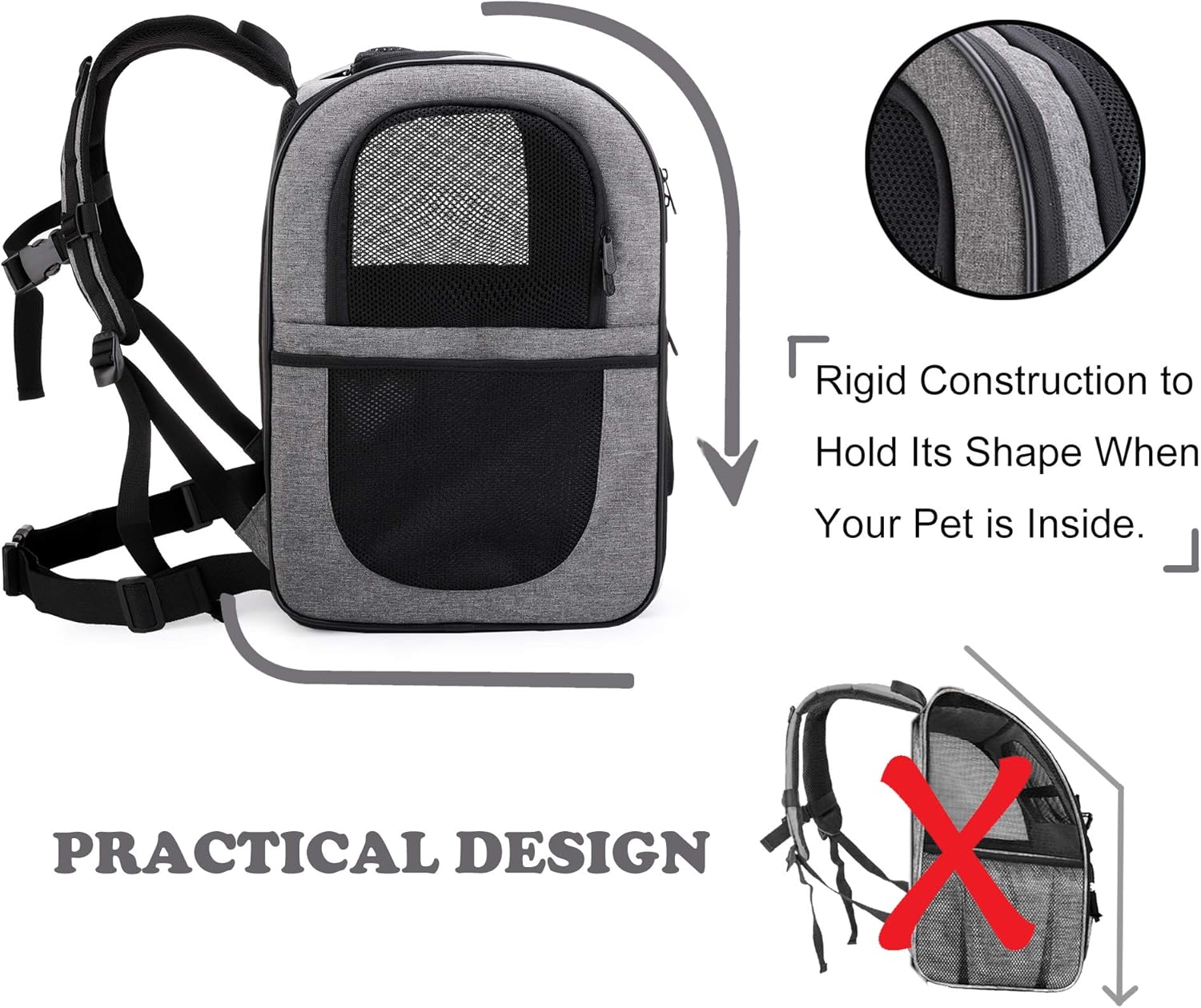 apollo walker Pet Carrier Backpack for Large/Small Cats and Dogs, Puppies, Safety Features and Cushion Back Support | for Travel, Hiking, Outdoor Use (Gray): Pet Supplies