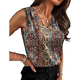 Zeagoo Women's Silk Satin Camisole Tank Tops V Neck Pleated Dressy Casual Sleeveless Blouses Summer Business Work Shirts