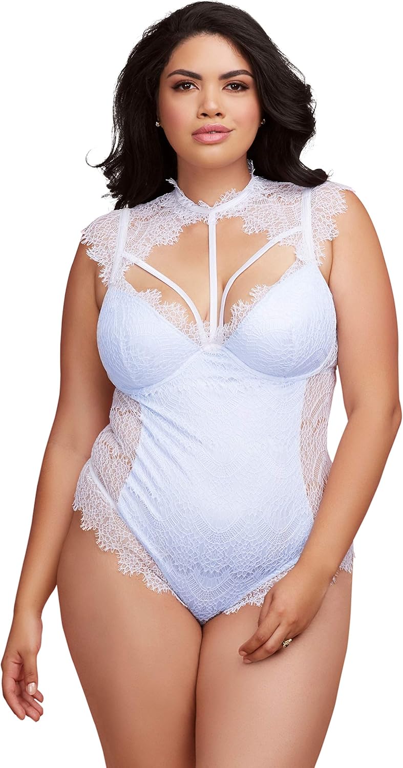 Dreamgirl womens Plus Size Teddy With Contrast Lace Overlay: Clothing
