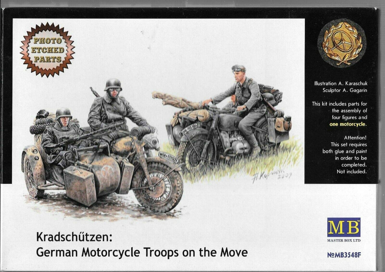Masterbox 1:35 Scale Kradschutzen German Motorcycle Troops on The Move, 13 x 13 x 38 millimetres