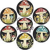EWJRNSF 6 PCS 5D Diamond Painting Coasters Kits with Holder, Small Diamond Art Kits for Adults Beginners Diamond Dots Arts and Crafts Gems Supplies Item Mushroom Shaped