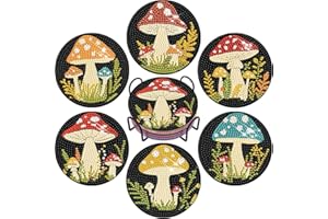 EWJRNSF 6 PCS 5D Diamond Painting Coasters Kits with Holder, Small Diamond Art Kits for Adults Beginners Diamond Dots Arts and Crafts Gems Supplies Item Mushroom Shaped