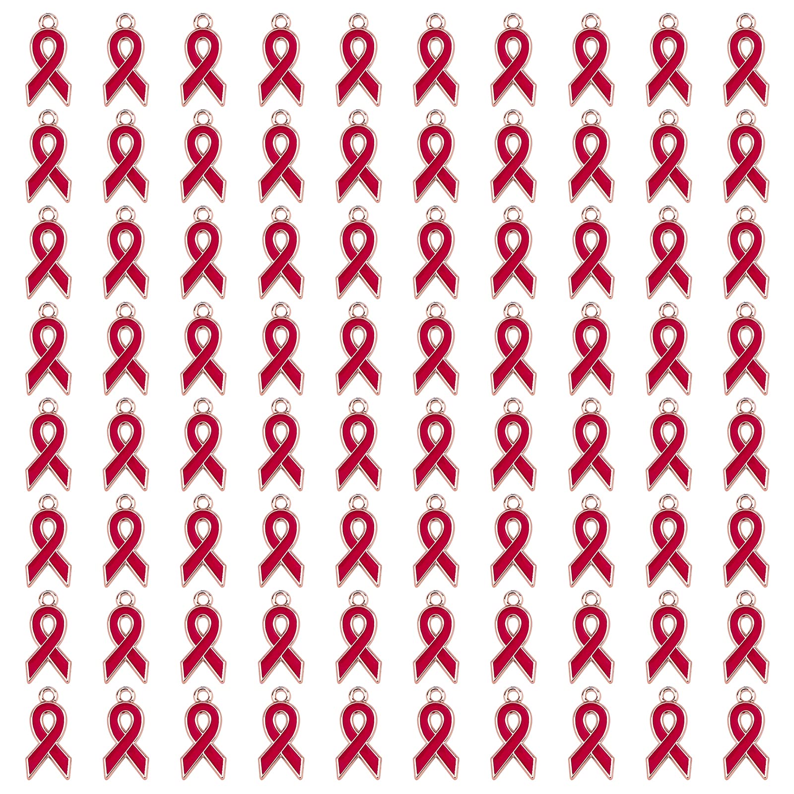 CRAFFANCY 80Pcs Red Colors Ribbon Pendants, Mini Plastic Enamel Awareness Ribbon Charm Accessories for DIY crafts Necklace Bracelet Jewelry Making