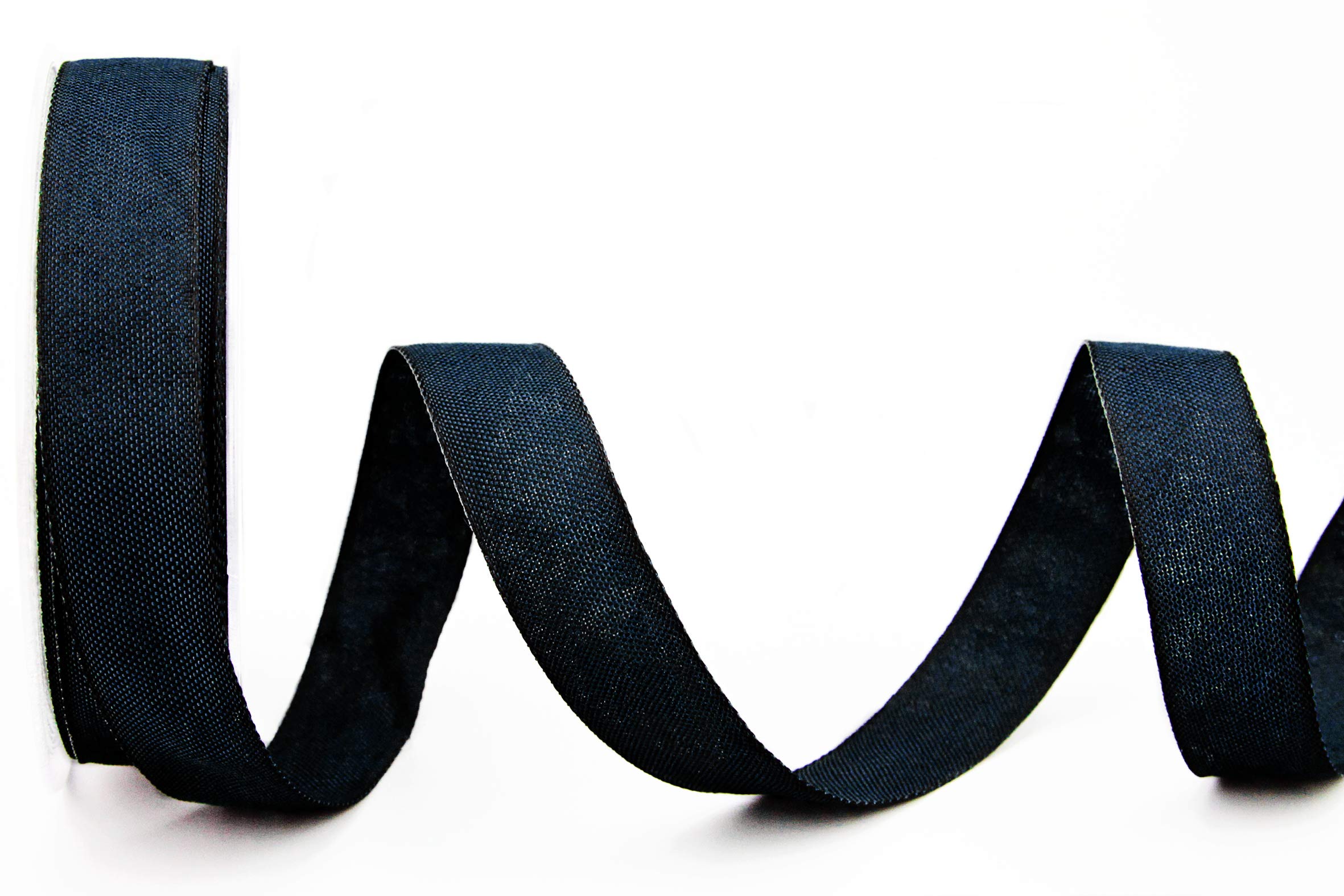 finemark Decorative Ribbon Olive Dark Blue (121) 20 m x 25 mm (Roll) Fabric Ribbon with Wired Edges Light Shiny Linen Look Taffeta Ribbon Coarse Woven Christmas Advent