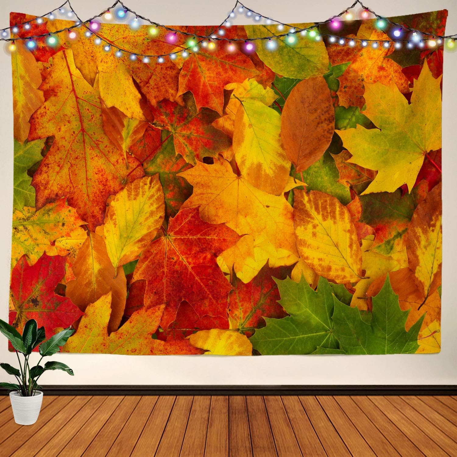 Amazon Com Baonews Autumn Colorful Leaves Tapestry Brown Fall Colored Autumn Leaves Pattern Foliage Orange Large Wall Hanging Tablecloths Tapestry Bedroom Living Room Dorm 51 2 X 59 1 Inches Gold Maple Red Home Kitchen
