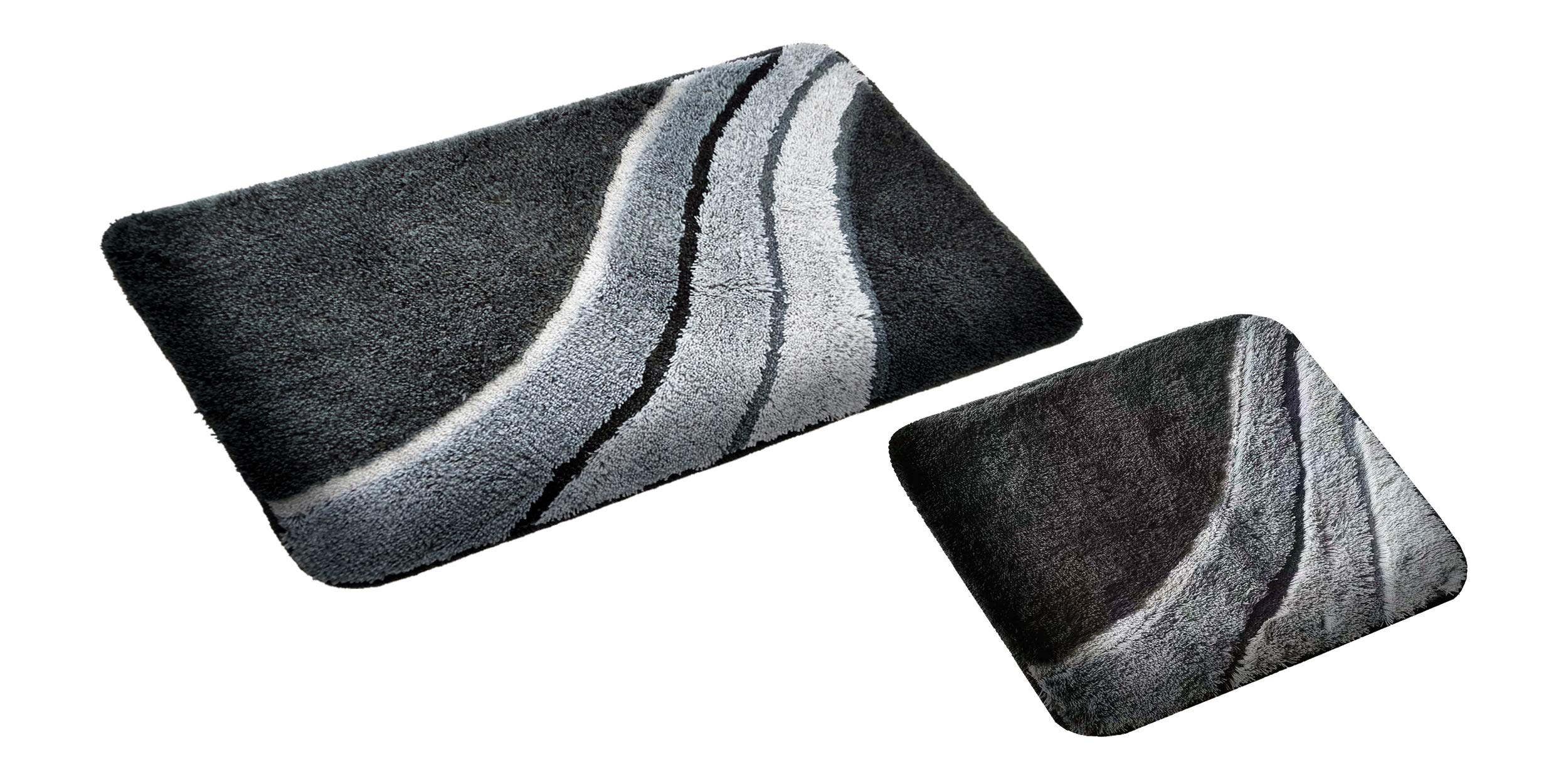 S&S-Shop Bath Mat Set | Grey | Sealife | 2 Pieces | Non-Slip | Toilet Mat 50 x 45 cm | Bath Mat 50 x 90 cm | Bath Mat | Bath Mat | Bathroom