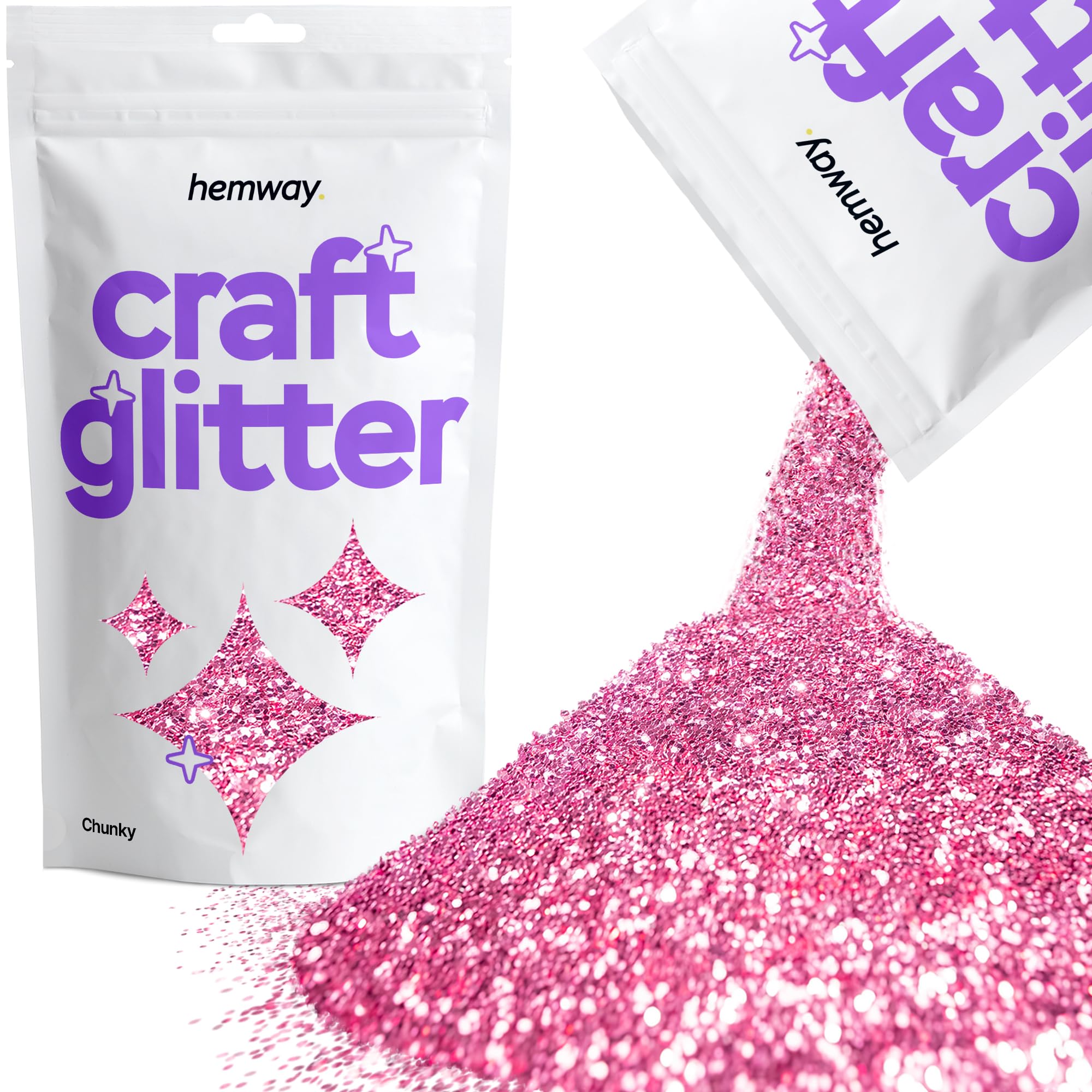 Hemway Craft Glitter Rose Pink 100g Chunky Glitter for Crafts, Resin, Cosmetic, Nail, Face, Body, Festival, Tumblers, Art, Candle, Crafting