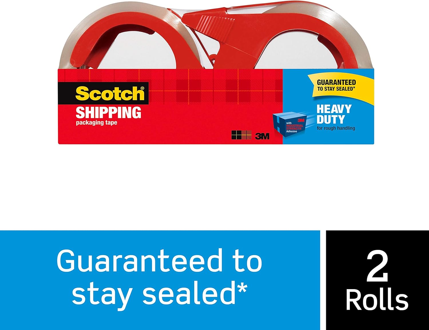 Scotch Heavy Duty Shipping Packaging Tape with Refillable Dispensers, 2-Pack, Great for Packing, Shipping & Moving, 1.88" x 54.6 Yards, Clear, 3" Core (3850-2RD)